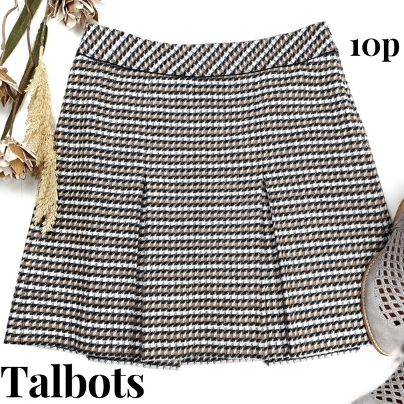 Talbots Grey Cream Black Pleated Wool Blend Skirt Sz 10p - Picture 1 of 12